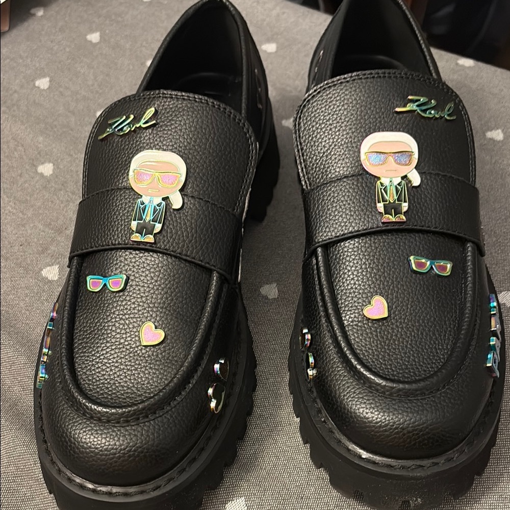 Karl Lagerfeld Black Loafers with Colorful Accents
